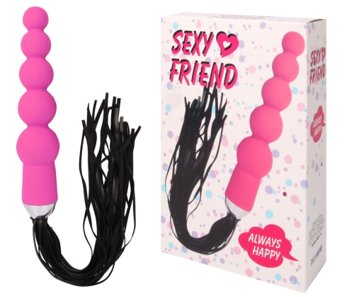 Стимулятор анальный-цепочка силиконовый с плеткой Sexy Friend розовый L 18 см D 2,4x3,2x4,0 см - 1