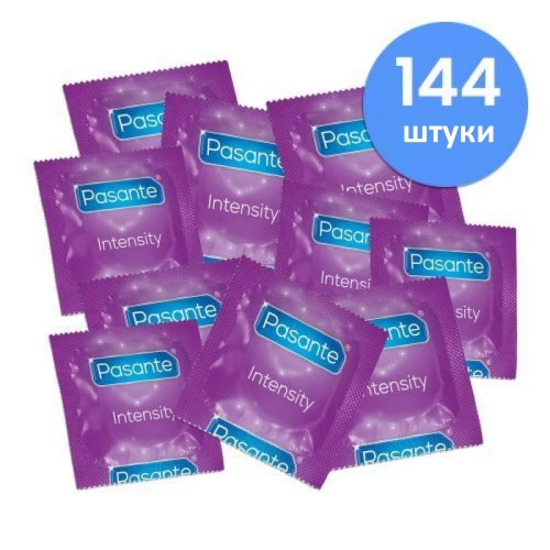 Презервативы текстурированные со стимулирующими выступами и ребрами из натурального латекса прозрачного цвета Pasante Intensity 144 штуки - 1