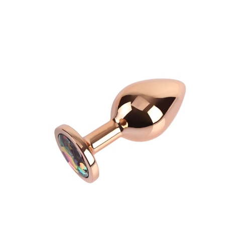 Анальна алюмінієва пробка золотиста з різнокольоровим кристалом Chisa Rose Gold Gem розмір M - 3