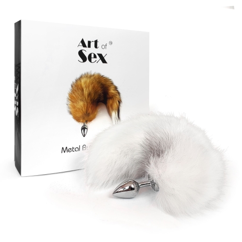 Анальная металлическая с белым хвостом из натурального меха M Art of Sex - 5