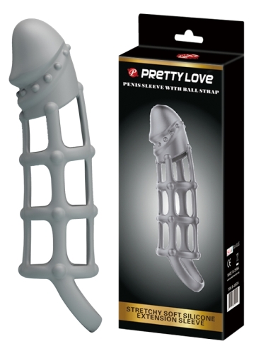 Силіконова ажурна насадка Біла Penis Sleeve With Ball Strap - 1