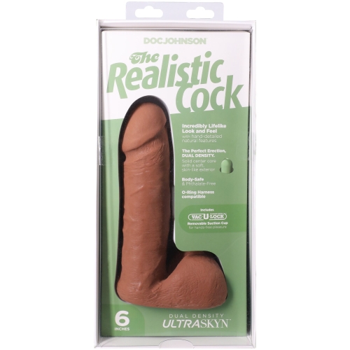 Фаллоимитатор реалистичный на съемной присоске бежевый Doc Johnson The Realistic Cock ULTRASKYN - 6 Inch with Balls Caramel - 10
