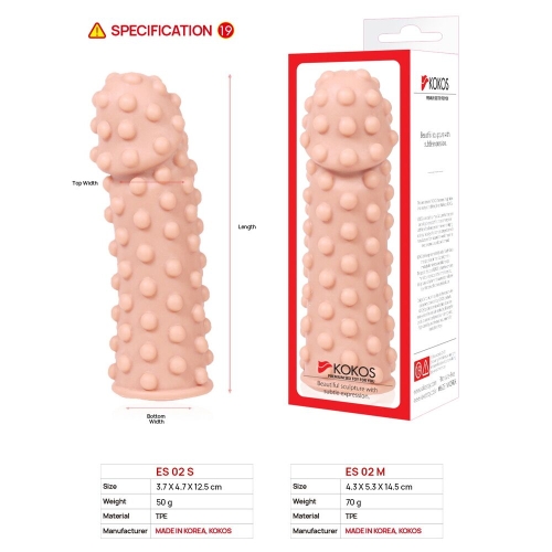 Насадка на член з пухирцями тілесного кольору Kokos Extreme Sleeve ES.02 розмір M - 5