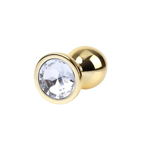 Анальна пробка з прозорим камінчиком Clear Gem Gold Plug Medium золота - 3