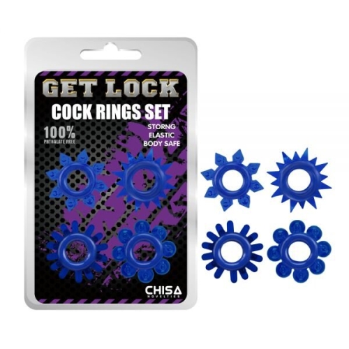 Набор из эрекционных колец 4 шт. Chisa Cock Rings Set синие - 1