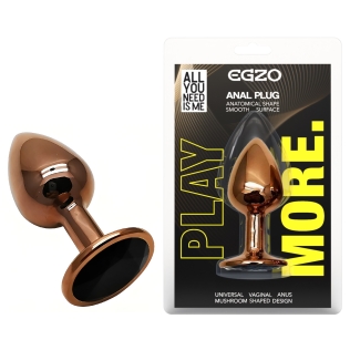 Анальная пробка золотистая из нержавеющей стали с черным кристаллом EGZO Round Plug размер S