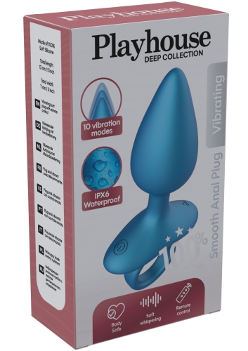 Анальная вибропробка с кольцом и пультом синяя Playhouse Smooth Anal Plug - 9