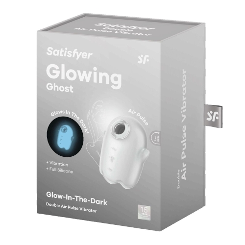 Вакуумный клиторальный стимулятор с вибрацией белого цвета Satisfyer Glowing Ghost - 7