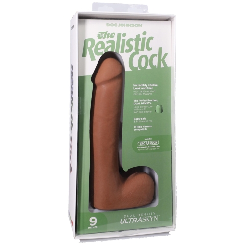 Фаллоимитатор реалистичный на съемной присоске бежевый Doc Johnson The Realistic Cock ULTRASKYN - 9 Inch with Balls Caramel - 8