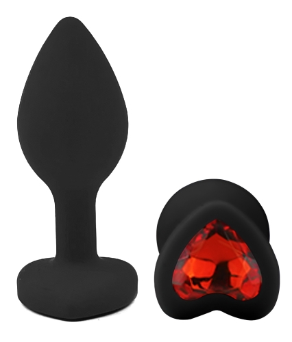 Силиконовая черная анальная пробка с красным кристаллом в форме сердца EGZO Silicone Heart Plug размер S - 2