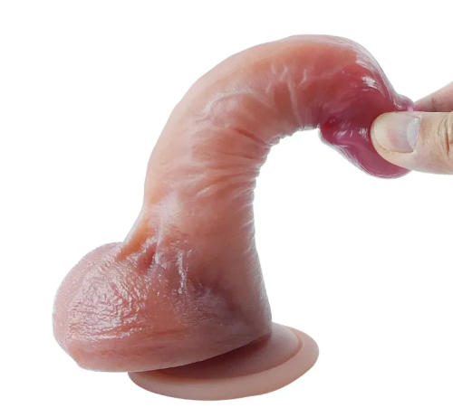 Фаллоимитатор реалистичный с мошонкой на присоске силиконовый телесный OYO - Dildo Double Layer Silicone YQW-010 - 5