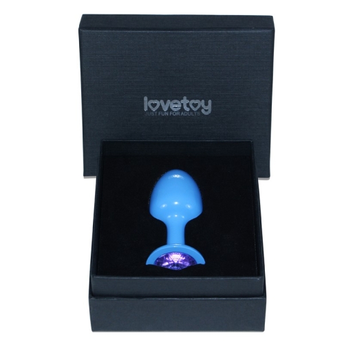 Анальная пробка голубого цвета с кристаллом синего цвета Lovetoy Rosebud Plug - 3