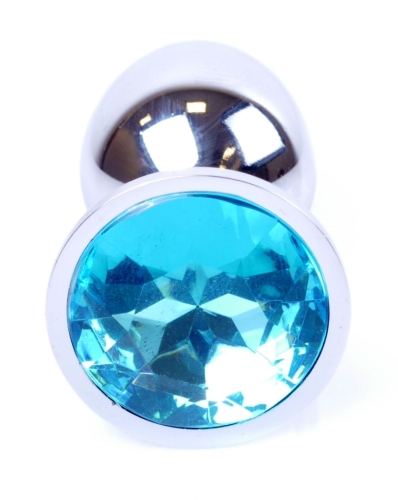 Анальная пробка S серебристого цвета с кристаллом голубого цвета BOSS of TOYS Jewellery plug - 3