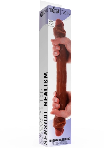 Двухсторонний реалистичный фаллоимитатор силиконовый коричневый Toy Joy Get Real Skin - 6