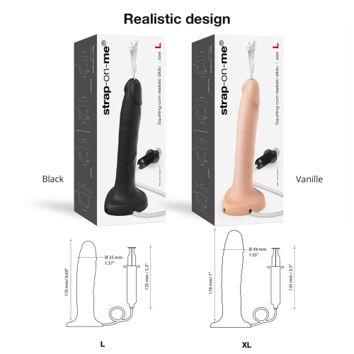 Силиконовый реалистичный кончающий фаллоимитатор черный Strap-On-Me, размер XL - 4