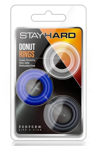Набір ерекційних кілець на член чорний білий синій Blush STAY HARD Donut - 6