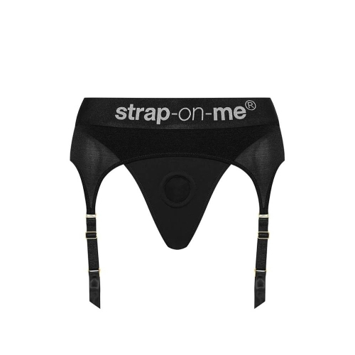 Трусики для страпону з підтяжками для панчох чорного кольору Strap On Me розмір XXL - 7
