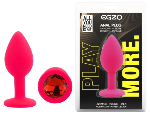 Силіконова рожева анальна пробка із червоним кристалом EGZO Silicone Round Plug розмір S - 1