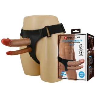 Двойной ременной страпон полый для мужчин бежевый LYBAILE Harness Briefs Keaven