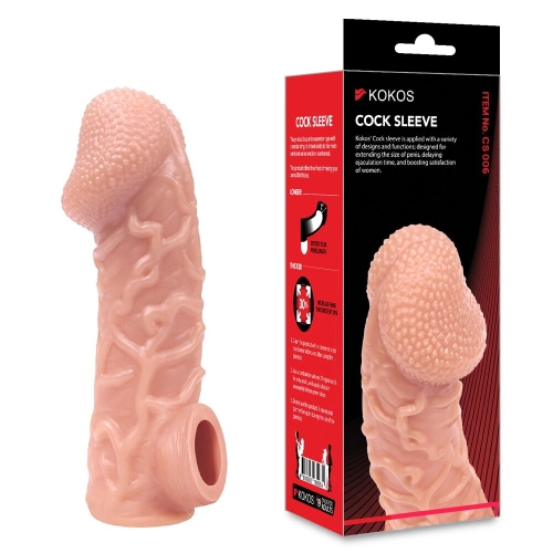 Насадка на член з отвором для мошонки та венами тілесного кольору Kokos Cock Sleeve CS 006 розмір M - 2