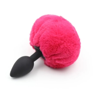 Анальная силиконовая пробка с розовым хвостиком Silicone Fur Tail Plug