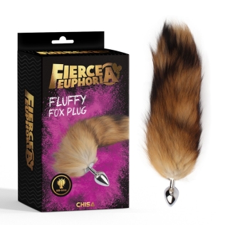 Анальний металевий затор сріблястого кольору з хвостом Chisa Fluffy Fox Plug