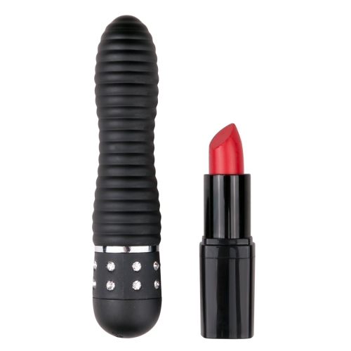 Вибратор вагинальный ребристый черного цвета со стразами EasyToys Love Diamond - 3