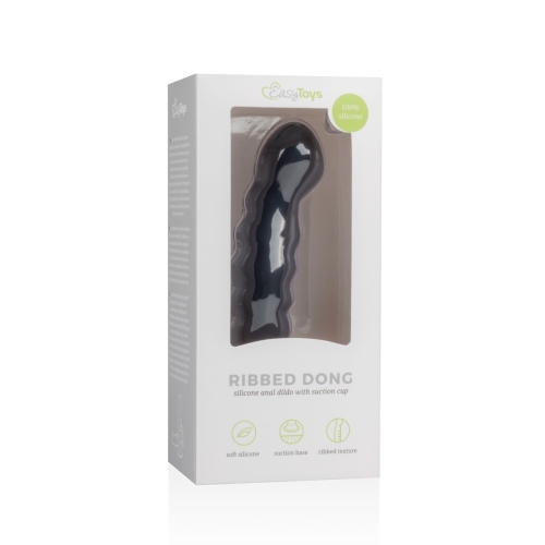 Фалоімітатор ребристий на присосці силіконовий чорний Easytoys - 3