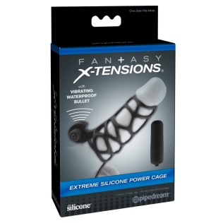 Насадка на член с вибрацией черного цвета X-Tensions Power Cage