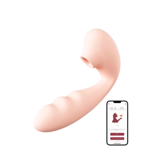 Вакуумный смарт стимулятор двойной с вагинальным отростком и подогревом телесный BeYourLover Tara