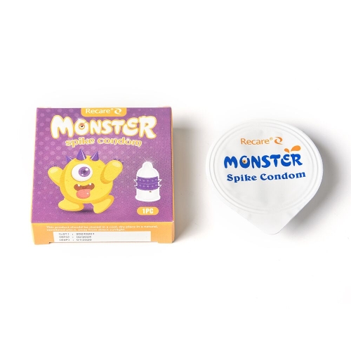 Презерватив желтый с рядами пупырышков и шипов Recare Monster Spike Condom - 4