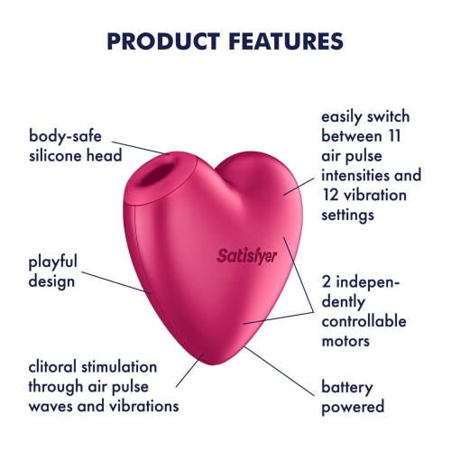 Вакуумный стимулятор-сердечко с вибрацией красный Satisfyer Cutie Heart Battery Series - 5