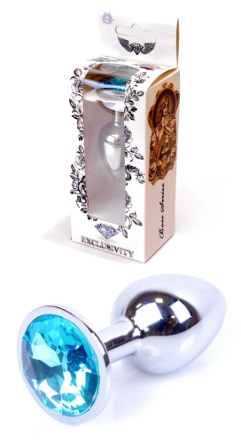 Анальная пробка S серебристого цвета с кристаллом голубого цвета BOSS of TOYS Jewellery plug - 1