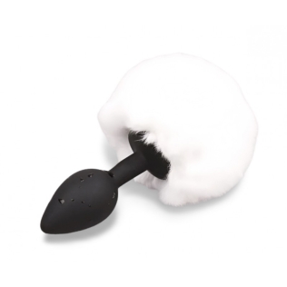 Анальна чорна пробка із силікону з білим хвостиком Silicone Fur Tail Plug