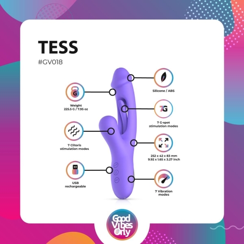 Вібратор кролик для точки G та клітора фіолетовий Good Vibes Only Tess Rabbit Vibrator with G-Spot - 11