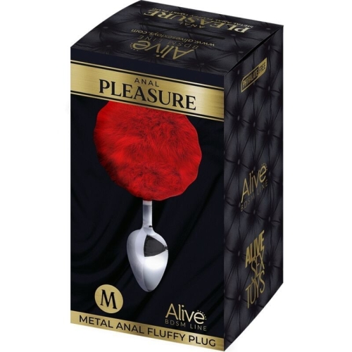 Анальная пробка металлическая с красным хвостиком Alive Anal Pleasure размер M - 2