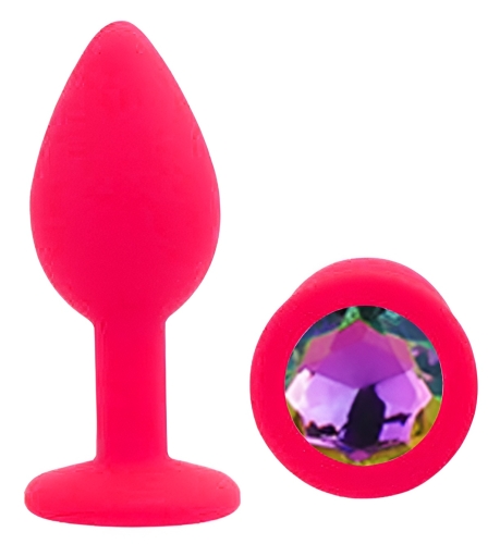 Силиконовая розовая анальная пробка с радужным кристаллом EGZO Silicone Round Plug размер S - 2