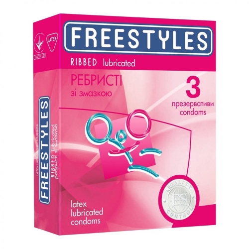 Презервативы со смазкой и ребристостью прозрачного цвета Freestyles 3 штуки - 1