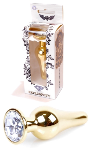 Анальна пробка золотистого кольору із кристалом сріблястого кольору BOSS of TOYS Jewellery BUTT plug - 1