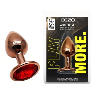 Анальная пробка золотистая из нержавеющей стали с красным кристаллом EGZO Round Plug размер S