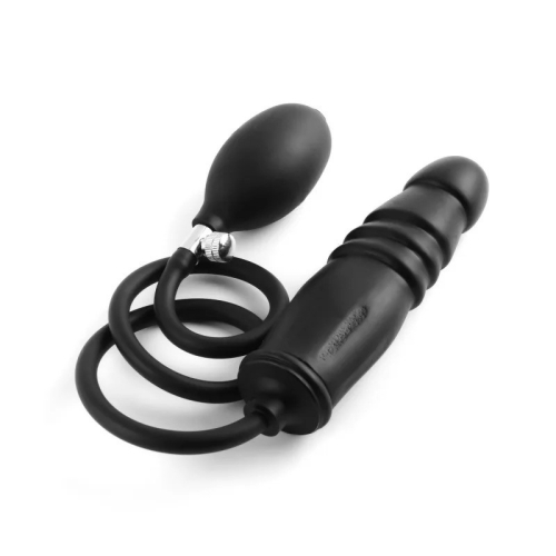 Надувний анальний затор чорного кольору Vscnovelty Squeezer-X Inflatable - 3