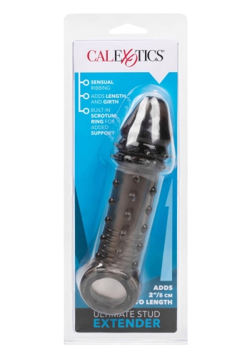 Насадка на пеніс реалістична рельєфна чорного кольору що подовжує California Exotic Novelties - 6