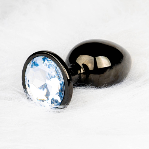 Металевий анальний затор з білим каменем Round Gem, розмір М Ouch! Чорного кольору - 7