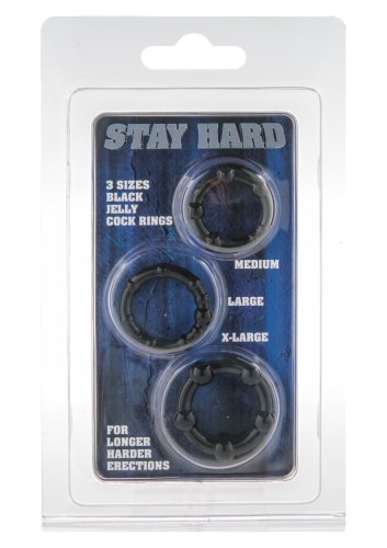 Кільця ерекційні 3 штуки чорного кольору Toy Joy STAY HARD - 1