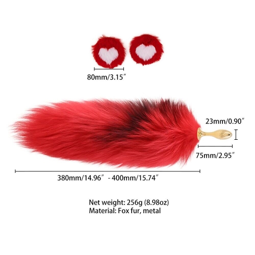 Анальная пробка металлическая золотистая с красным хвостом лисицы Lockink Sevanda Red Vixen Set - 7
