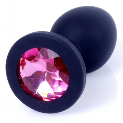 Анальная пробка силиконовая черного цвета с розовым камушком Boss series Jewellery - 2