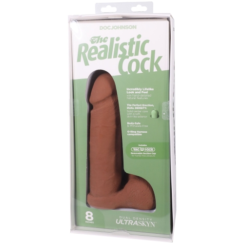 Фаллоимитатор реалистичный на съемной присоске бежевый Doc Johnson The Realistic Cock ULTRASKYN - 8 Inch with Balls Caramel - 9