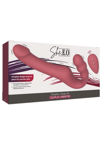 Безремневой вибрострапон двойной с пультом розовый She.E.O Strapless Strap-On - 6