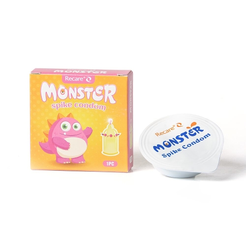 Презерватив жовтий з кульками та вусиками Recare Monster Spike Condom - 3