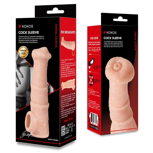 Насадка на член реалістична із кільцем для мошонки тілесна Kokos Cock Sleeve модель CS 011 розмір M - 6